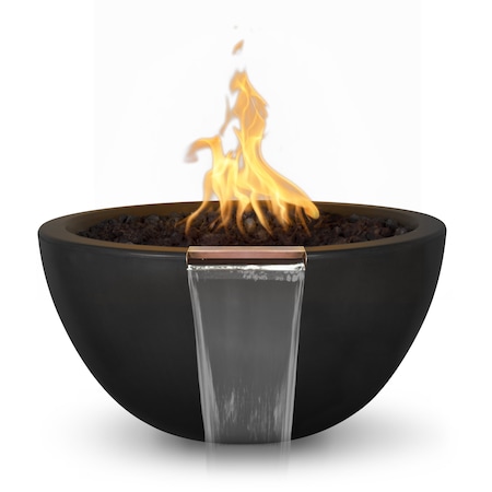 The Outdoor Plus 30 Round Luna Fire & Water Bowl - GFRC Concrete - Black - Match Lit - Natural Gas OPT-LUNFW30-BLK-NG